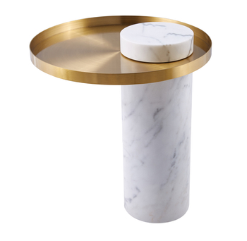 Coffee table COLUMN white marble stone + gold 55 cm